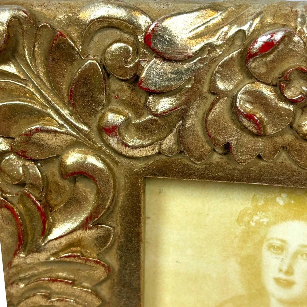 Vtg 90s Heavy Ornate Baroque Gilt Gold Floral Photo Frame 4x6 Regency Old World